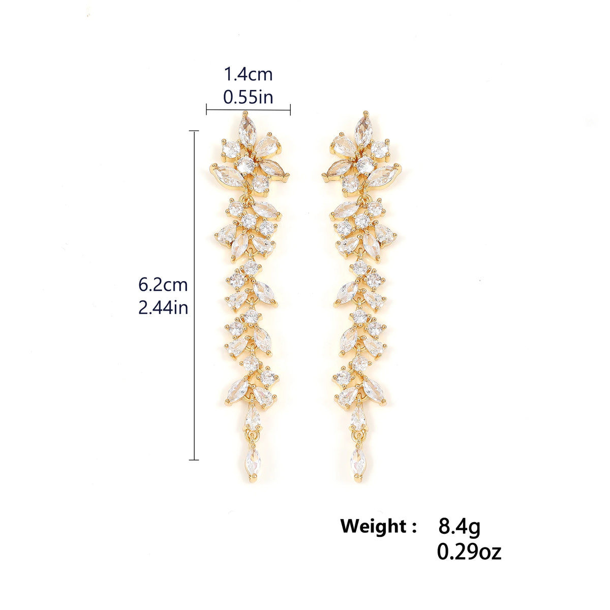ZAKOL Fashion Cubic Zirconia Leaf Long Dangle Earrings for Elegant Women White Leaves Drop Earring Bridal Wedding Jewelry