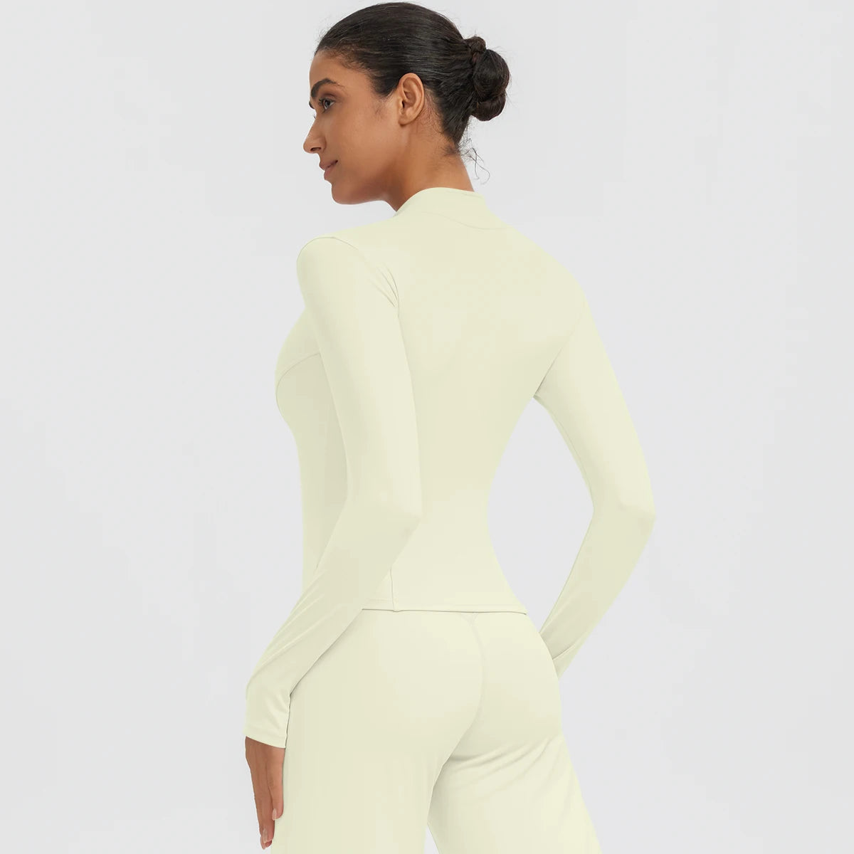 New Women's Stand-Up Collar Yoga Jacket Summer Fitness Sports Solid Color Workout Top Yoga Zipper Long Sleeves Sports Top Coat