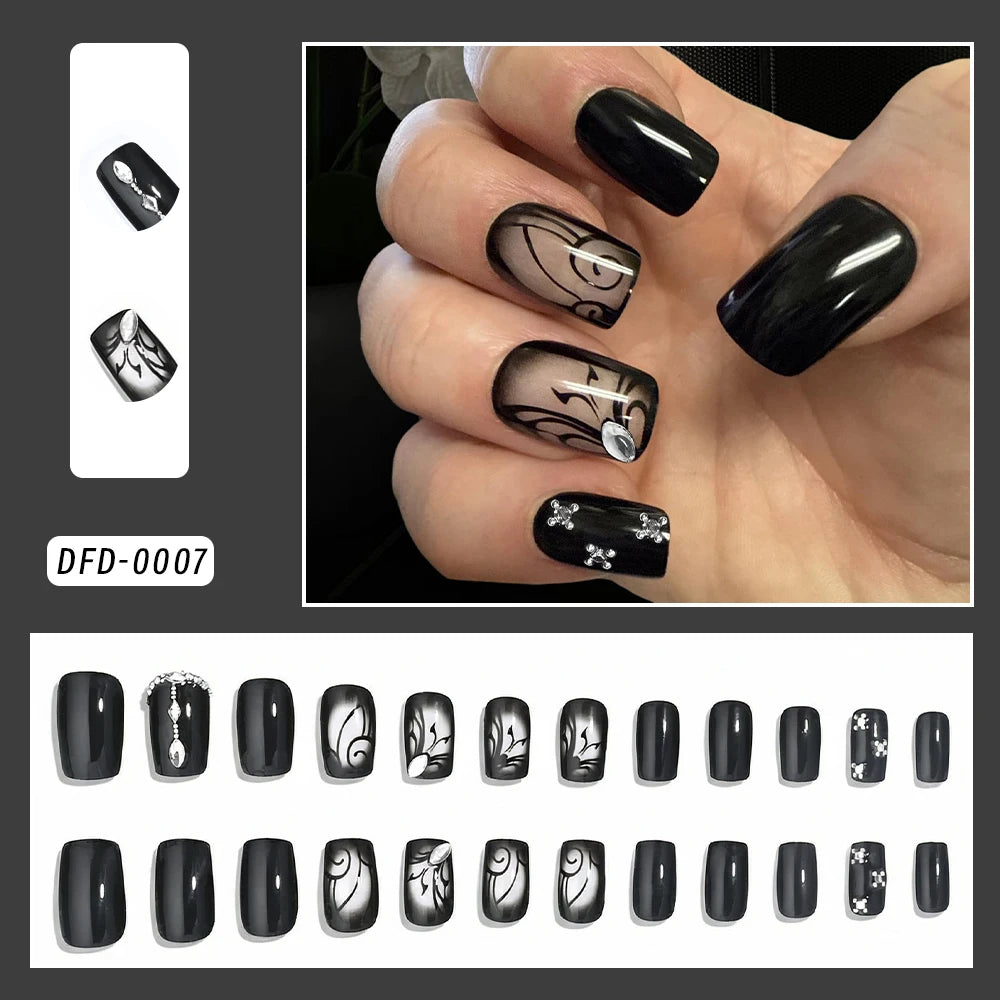 24pcs Mid-length Almond Wearable Press on Nails Gradient Pink Flower Pearl Design False Nails French Petal Fake Nails Tips