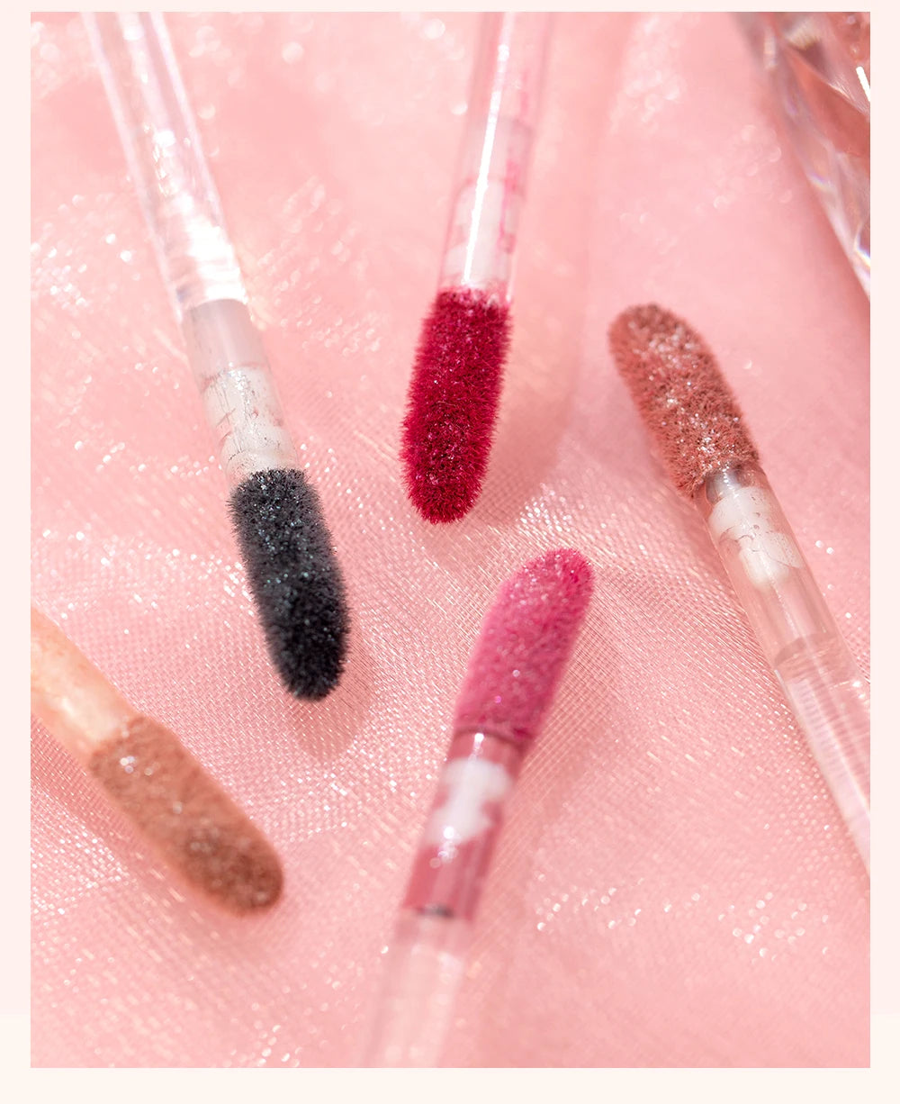 QIBEST Diamond Liquid Lipstick Moisturizing Long-Lasting Purple Sparkling Waterproof Lip Gloss Cosmetics Matte Glitter Lipstick