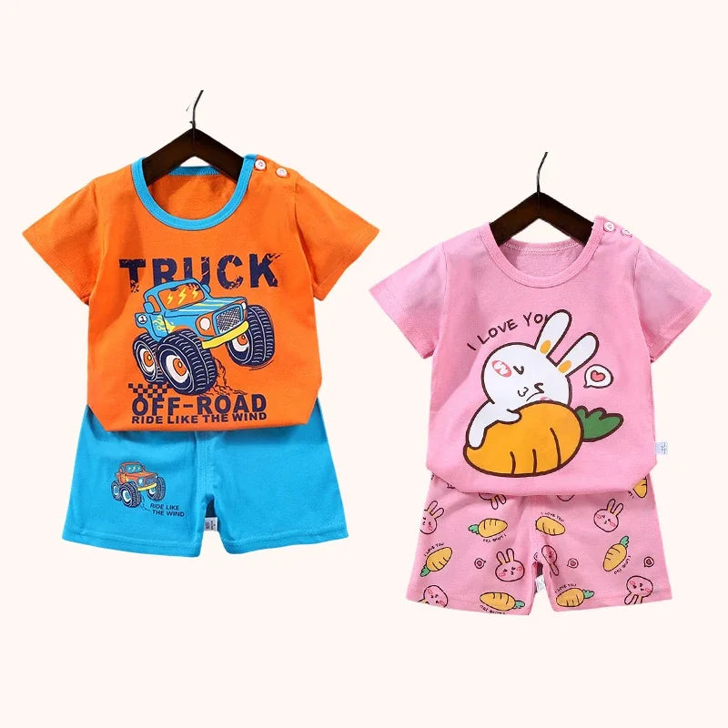 2PCS mother Kids Clothes Children's Sets Boys Girl T-shirt Shorts Summer Cotton Short sleeve Baby Children