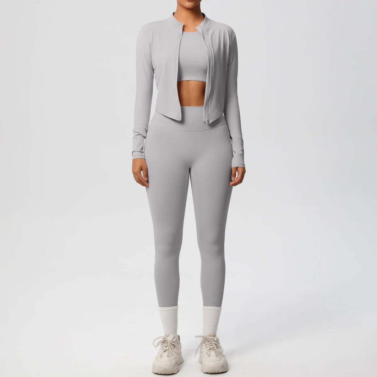 Yoga Three Piece Set for Women's Yoga Zipper Long Sleeves Sports Running Quick Drying Yoga T-shirt Push Up Female Pants Yoga Set