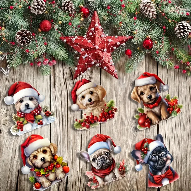 12/24pcs Festive Dog Ornament Charms with Santa Hats & Festive Accessories for Christmas Trees, Perfect Seasonal Gift
