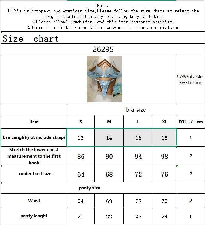 Women's Light Blue Sheer Lace Bra and Thong Panty Set – Sexy See-Through Mesh Lingerie 2-Piece with Adjustable Straps