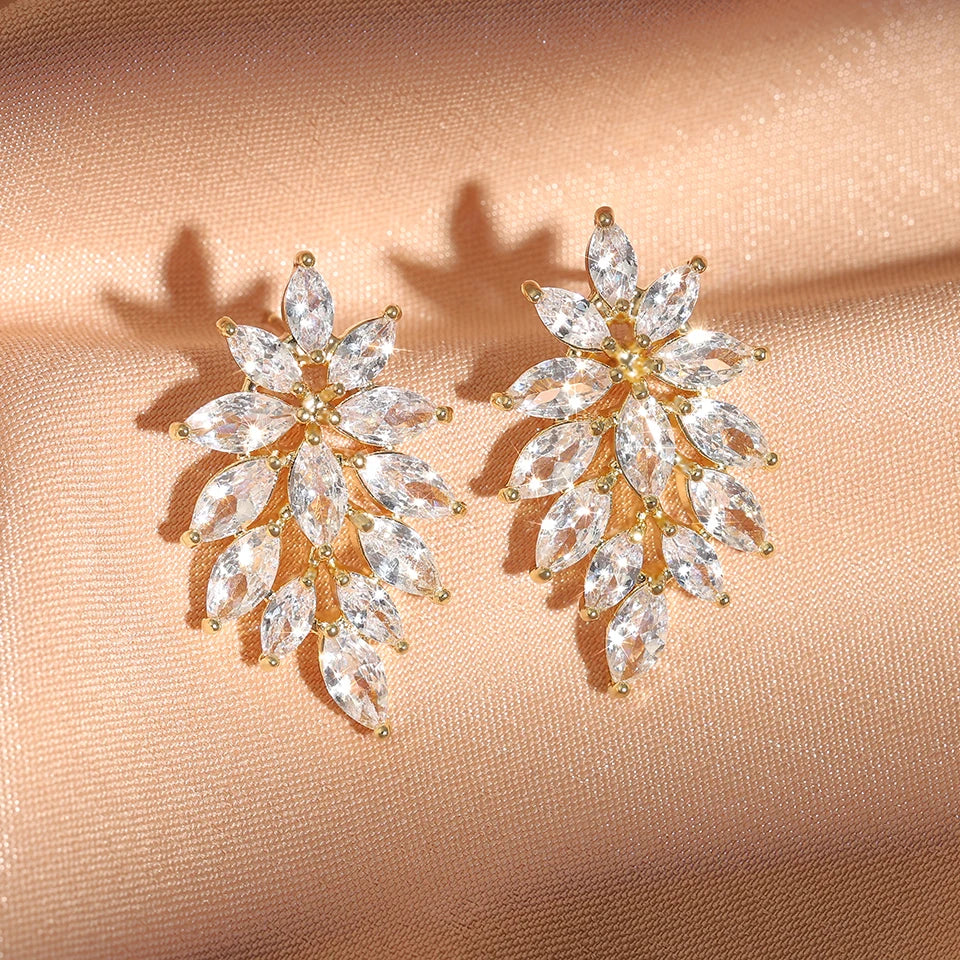 ZAKOL Luxury Leaf Marquise Zircon Bridal Earrings for Women White Shiny Crystal Elegant Wedding Party Jewelry