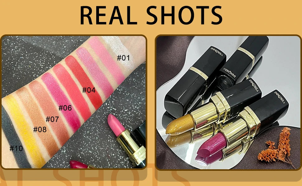 Pearly Glitter Velvet Lipstick,Metallic,Waterproof,Long-lasting,Shimmer,Diamond Lipstick,Glitter Lip Gloss, Lip Cosmetic Makeup