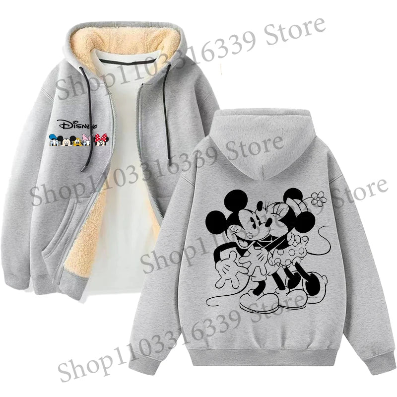Mickey Mouse Sweatshirt Coat Male Female Autumn Winter New Thicken Long Sleeve Hooded Tops Outerwear Cartoon Clothing Xmas Gift