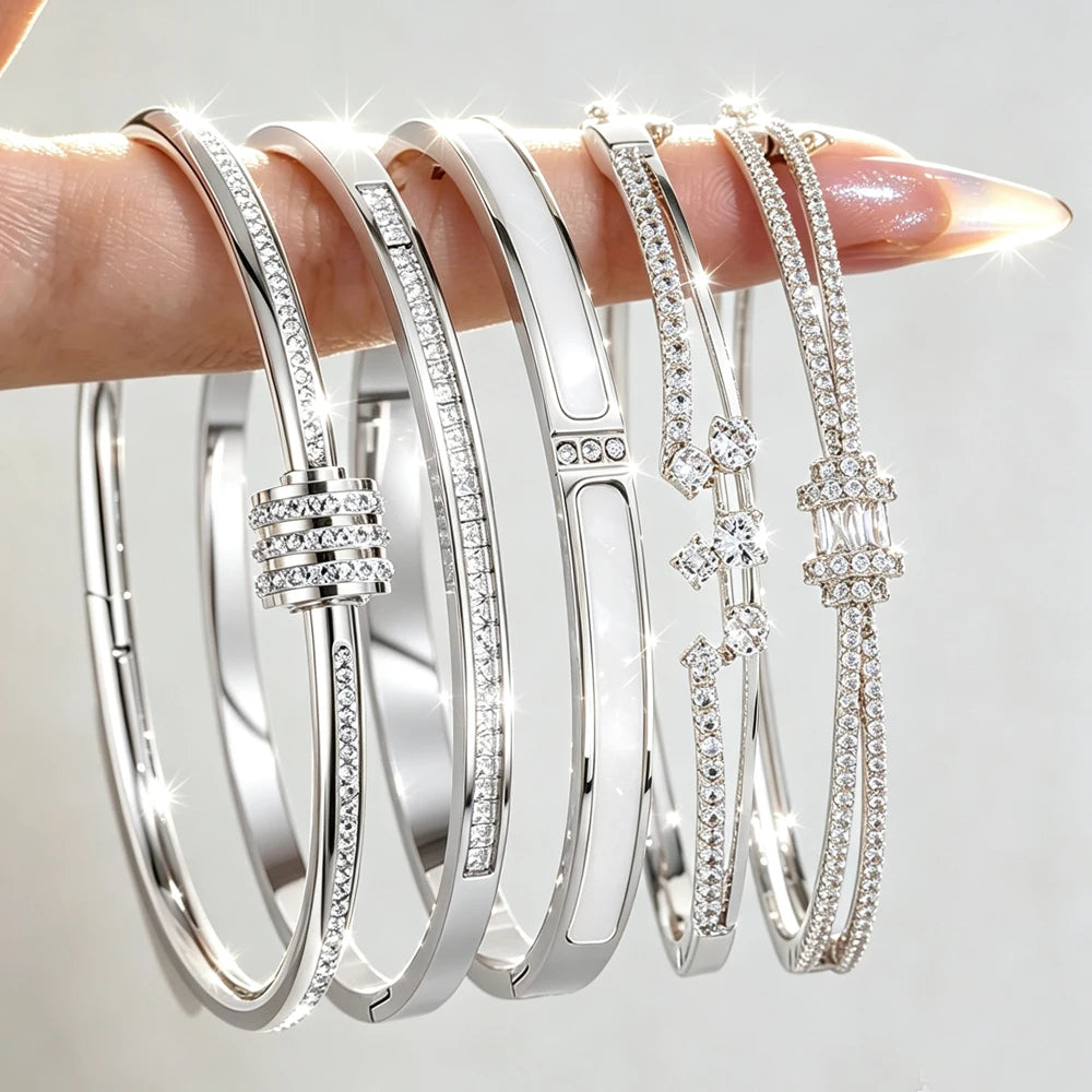 ZAKOL 5/1pcs Buling Buling Zirconia Stainless Steel Copper Stackable Bracelets Fashion Trendy Wrist Jewelry for Women