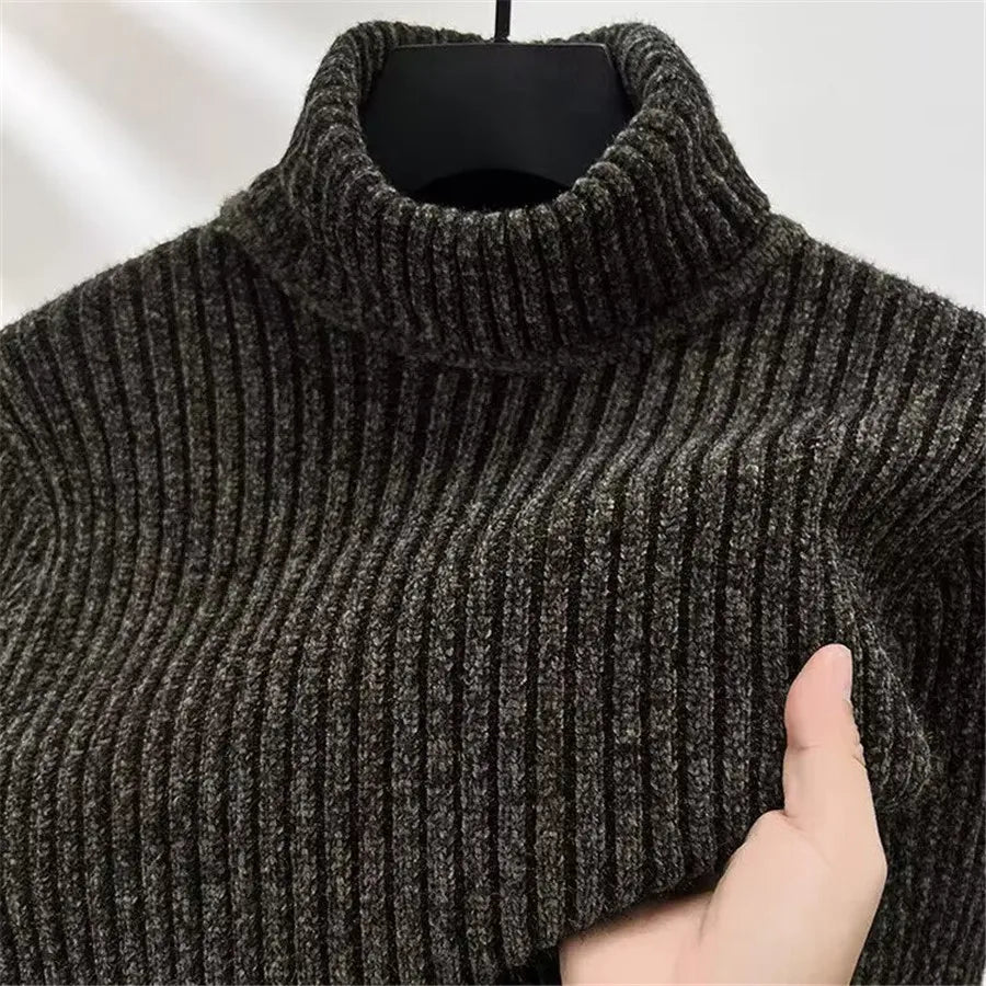 2026 New Men's Thick Warm Sweater Winter Knitted Turtleneck Pullovers Male High Neck Solid Slim Fit Soft Sweaters for Men Tops