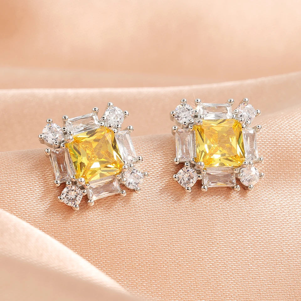 ZAKOL Simple Geometric Zircon Square Shape Stud Earrings Cute Shiny CZ Bride Bridesmaid Earring Jewelry