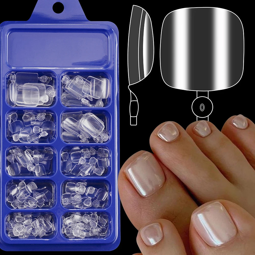 100/120pcs False Toenails French Short Square Full Cover Fake Toe Nails Acrylic Pink Clear White Press on Toenails For Women