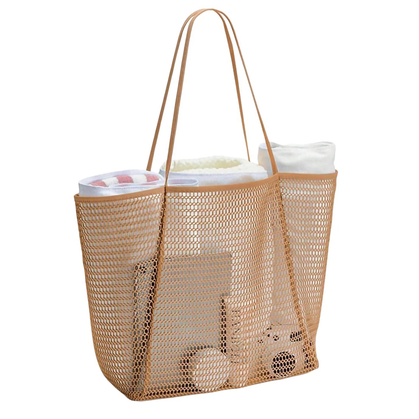 Mesh Beach Bags Beach Tote Bag With Multi Pockets Large Capacity Travel Tote Handbag Swim Pool Bag Multifunctional Storage Bag