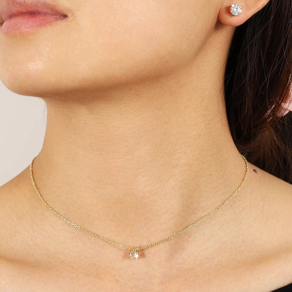 ZAKOL Exquisite Shiny Zircon Water Drop Round Earring Necklaces for Women Romantic Wedding Engagement Jewelry Set With Gift Box