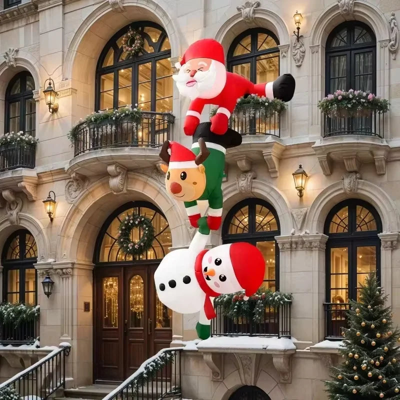 8FT Hanging Christmas Inflatable Stacked Santa Reindeer Snowman, Blow Up Xmas Hanging Ornament, Indoor Outdoor Christmas Holiday