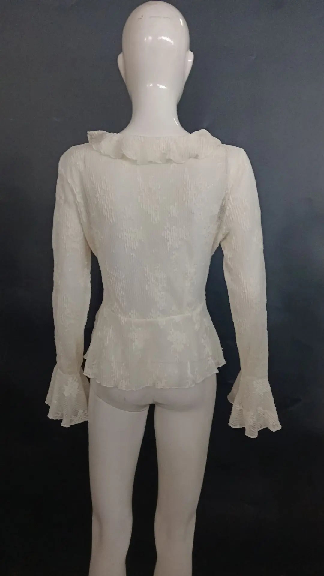 Summer Vacation Elegant Jacquard Ruffles Transparent Lace Shirts Women's Chic V Neck Lace-up Blouses Female Shirt Casual Tops
