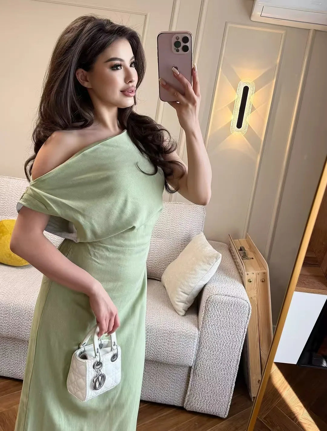 Elegant Solid One Shoulder Dresses Lady Skew Collar Waist-cinching Sleeveless Long Dress 2026 Women New Party Club Gowns