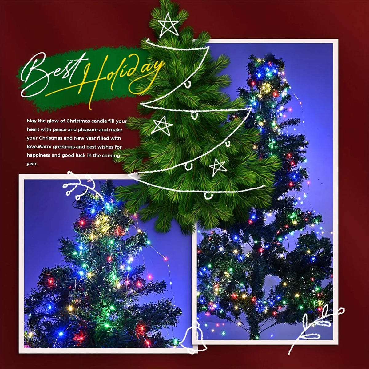 1PC 280/400LED Waterfall Fairy Light, USB Curtain Wreath Light, Christmas Gift, Black Friday, for Courtyard,Eaves,Christmas Tree