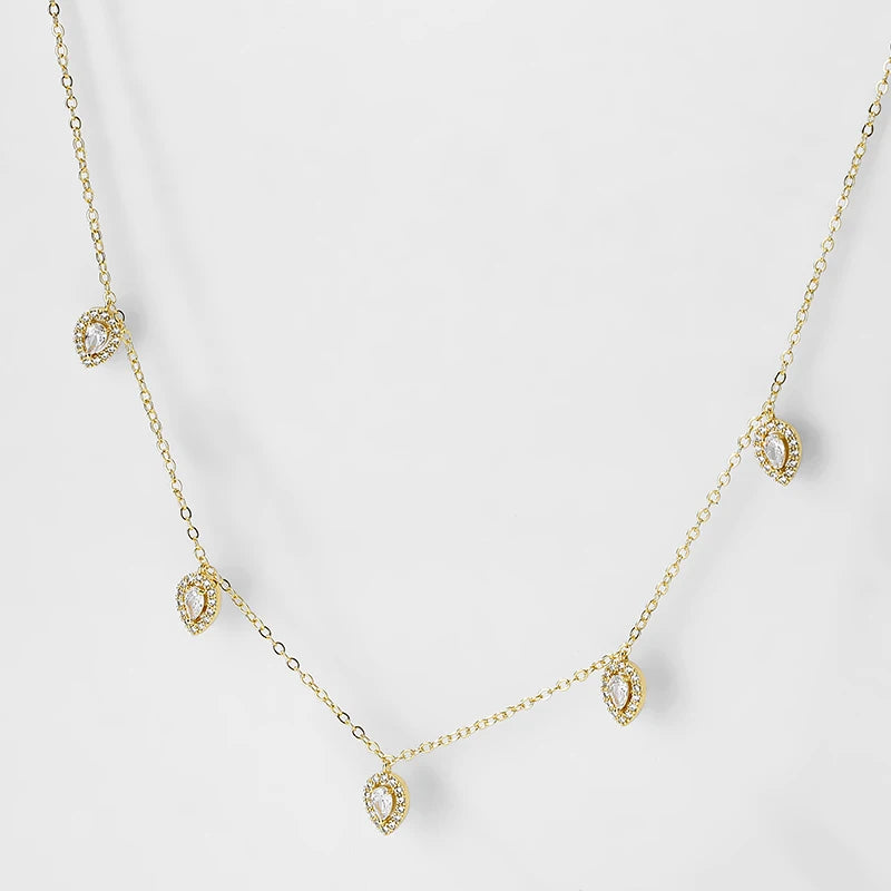 ZAKOL Water Drop Cubic Zirconia Pendant Choker Jewelry Sets for Women Girl Ins Trendy Gold Color Stud Earring Necklace Set Gift