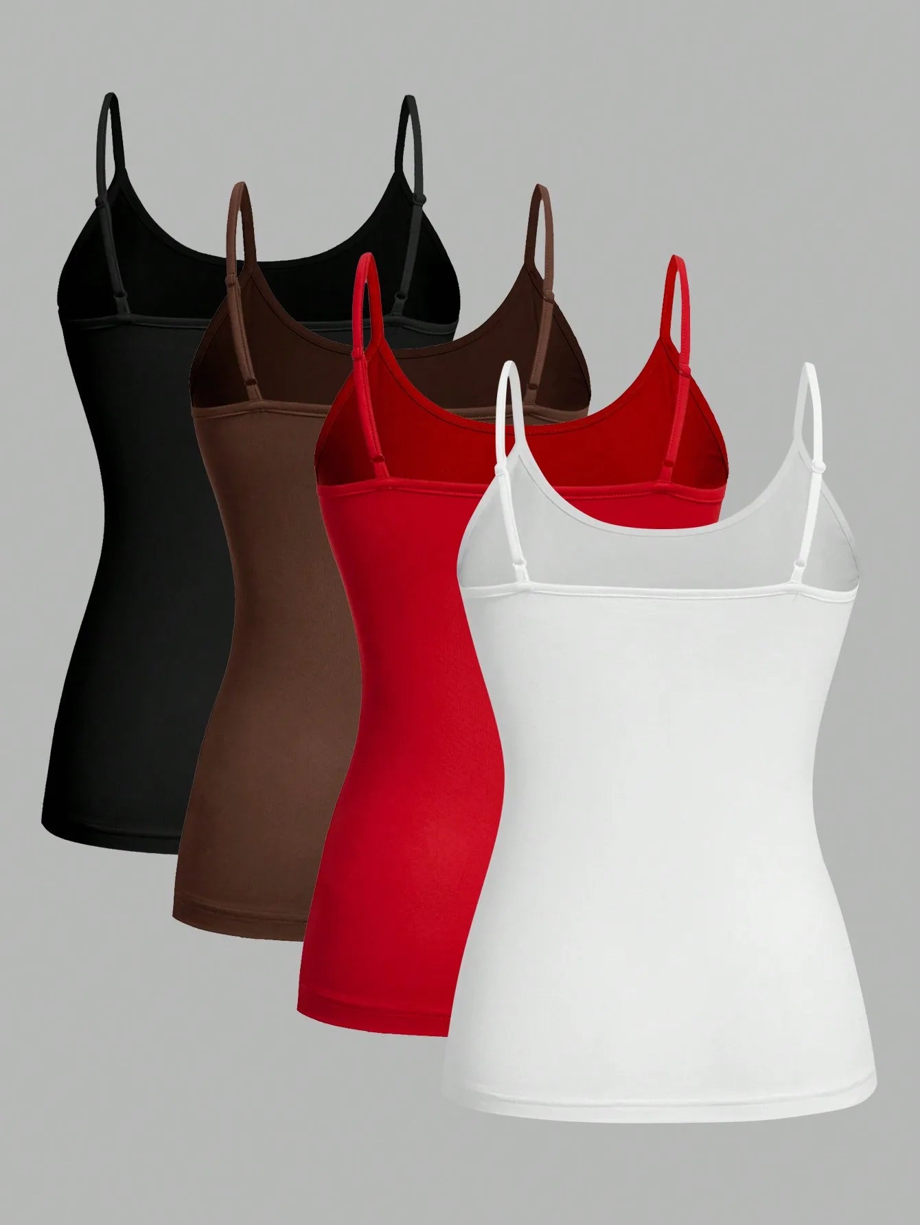 4-Pack Solid Color Camisole Tank Tops – Adjustable Straps