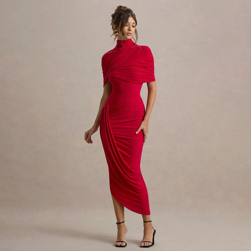 Chic Irregular Pleated Ruched Strapless Dress Women Sleeveless Off Shoulder Slim Short Dresses 2026 New Lady Evening Party Gowns