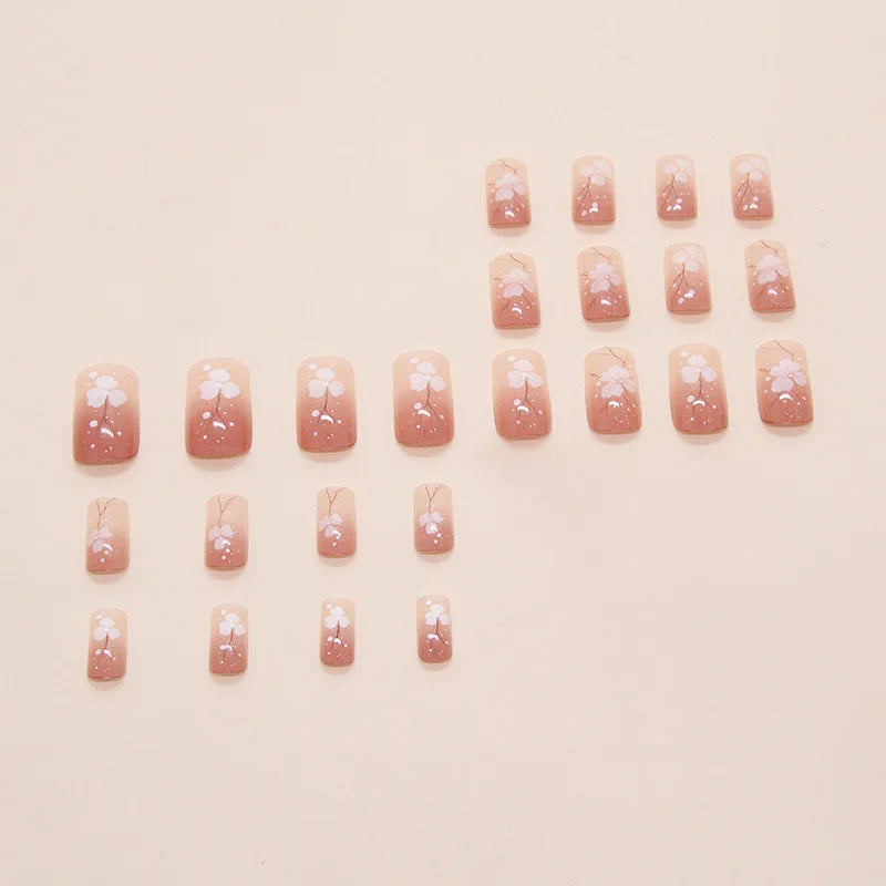 24pcs/set Medium long fake nails yellow dragon flowers feather design for Spring summer Square almond tips press on false nail