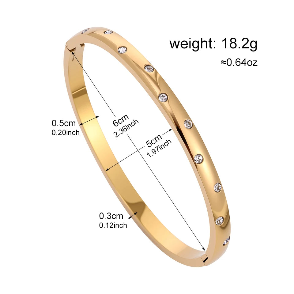 ZAKOL 5pcs Gold Color Stainless Steel Stack Bracelets Shiny Zircon Waterproof Stackable Bracelet Fashion Jewelry for Women