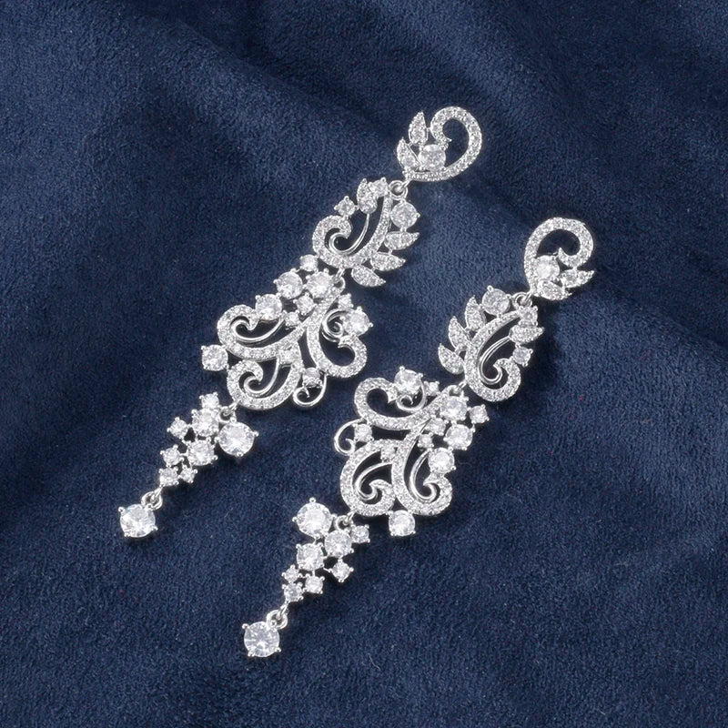 ZAKOL Luxury Shiny AAA Cubic Zirconia Hanging Earrings for Women Imitation Pearl Bridal Long Earring Women's Wedding Jewelry