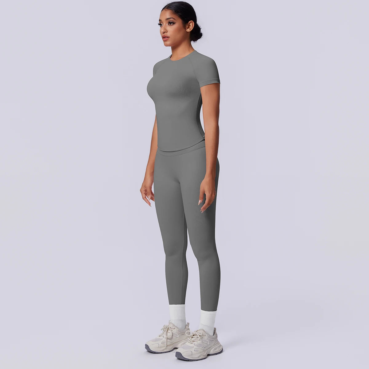 Rooftrellen New 2PCS/set Yoga Set Summer Quick Drying Fitness Sports Workout Top T-Shirt High Stretch Seamless Yoga Leggings Set