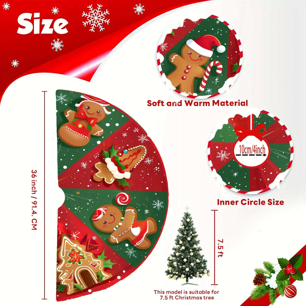 Christmas Gingerbread Man Christmas Tree Dress Suitable for Family Holiday Decoration.It Is a Must-Have Tree Dress for Christmas