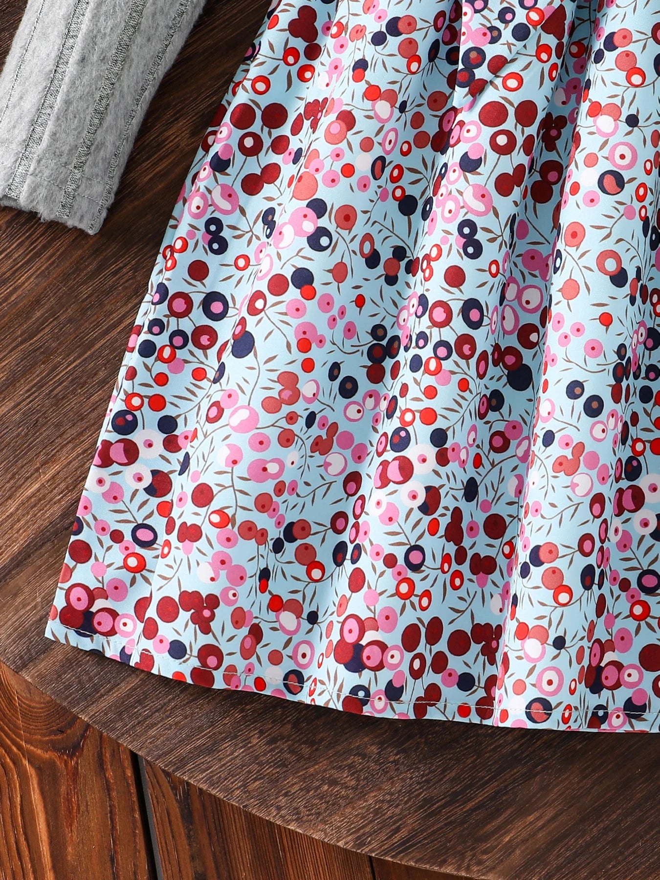 Spring and Autumn Girls' Simple Casual Versatile Knitted Round Neck Long-Sleeved Floral Dress Girls' Daily Casual Dress