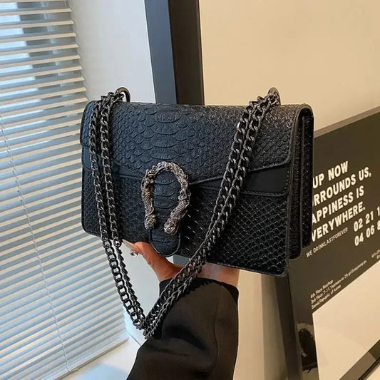 Women's Crocodile Embossed Square Shoulder Bag – Elegant & Trendy for Daily Use | حقيبة كتف نسائية بنقشة جلد التمساح – أنيقة وعصرية للاستخدام اليومي