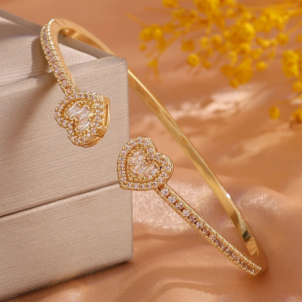 ZAKOL 5/1pcs Shiny Geometric Zirconia Inlaid Stainless Steel Copper Bracelet Set Heart CZ Stackable Bangle Jewelry Gift