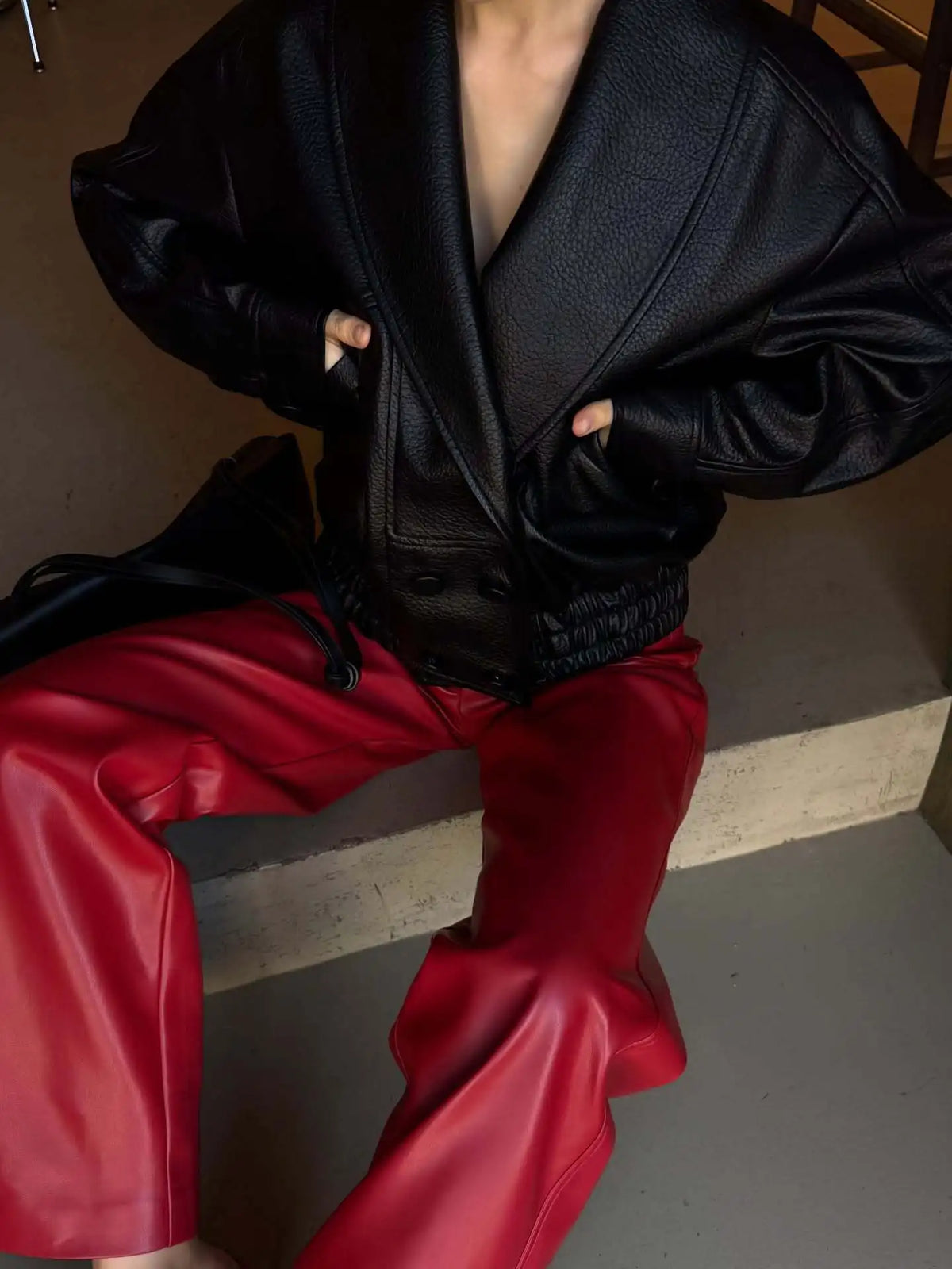 Vintage Ultra-soft PU Leather Pants High Waist Wide Leg Drape Straight-leg Slim Fit Pants 2026 Autumn Winter Streetwear