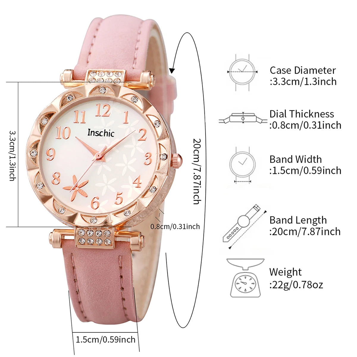 6PCS/Set Women's Watch Fashion Flowers Leather Band Analog Quartz Watches Butterfly Jewelr Set（Without Box）