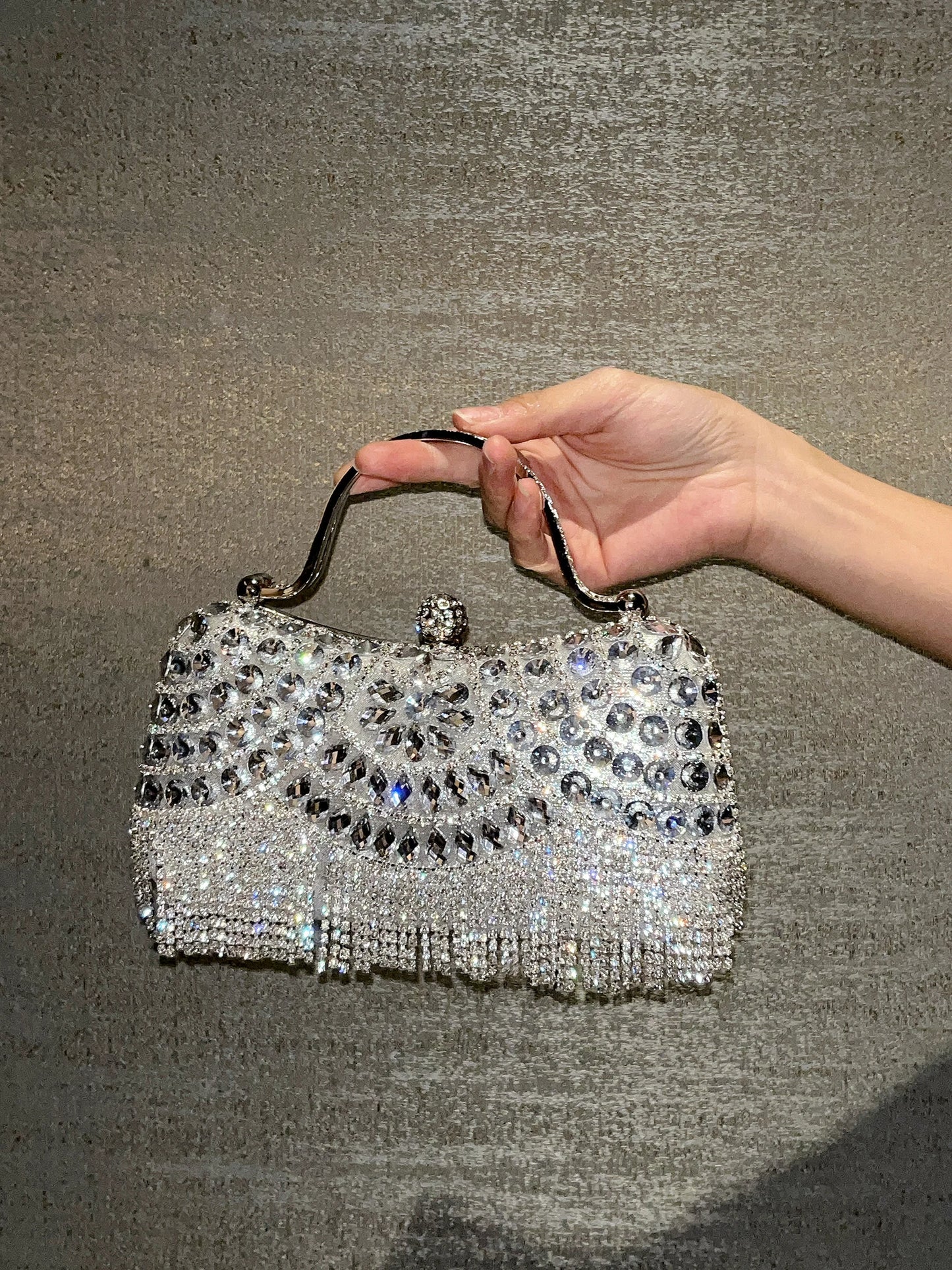 Luxury Women's Diamond Evening Bag Handbag, Water Diamond Evening Dress Bag, Diamond Tassel Wedding Bag