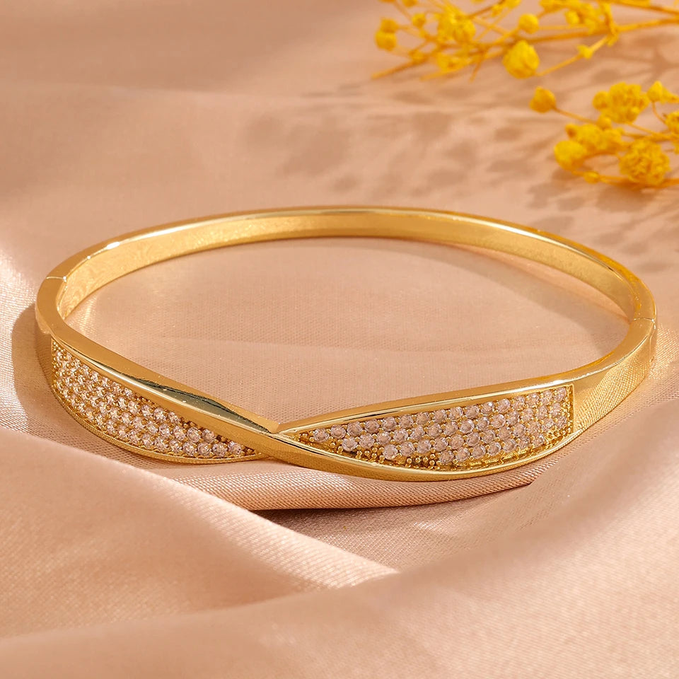 ZAKOL 4/1pcs Exquisite Bow Knot Design Charm Stackable Bracelet for Women Shining Zirconia Inlaid Bangles Jewelry Gift