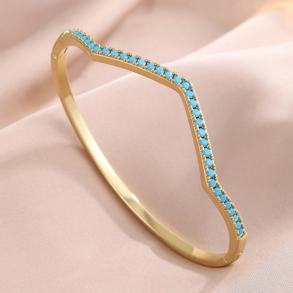 ZAKOL 5pcs Niche Design Blue Turquoise Zircon Stackable Bracelets for Women Exquisite Elegant Wedding Party Jewelry Gifts