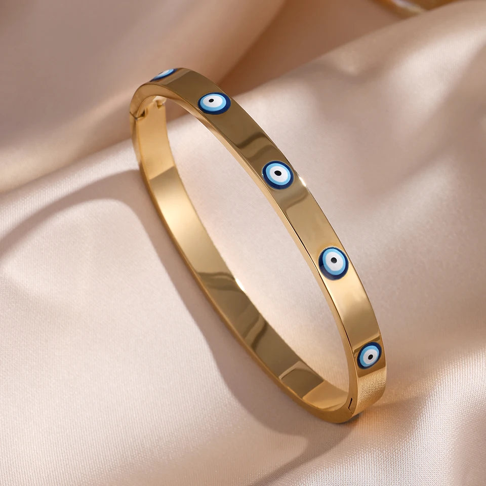 ZAKOL 5/1pcs Classic Stainless Steel Devil's Eye Bracelets Sparkling Zircon Bangles Fashion Gold Color Plated Stacking Jewelry