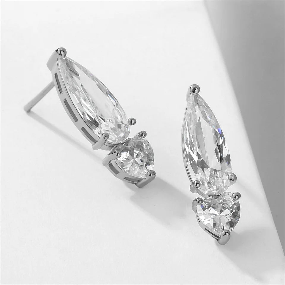 ZAKOL Pear Cut Solitaire White Zircon Mini Stud Earrings Exquisite Crystal Water Drop CZ Earring Jewelry Gift for Women Girls