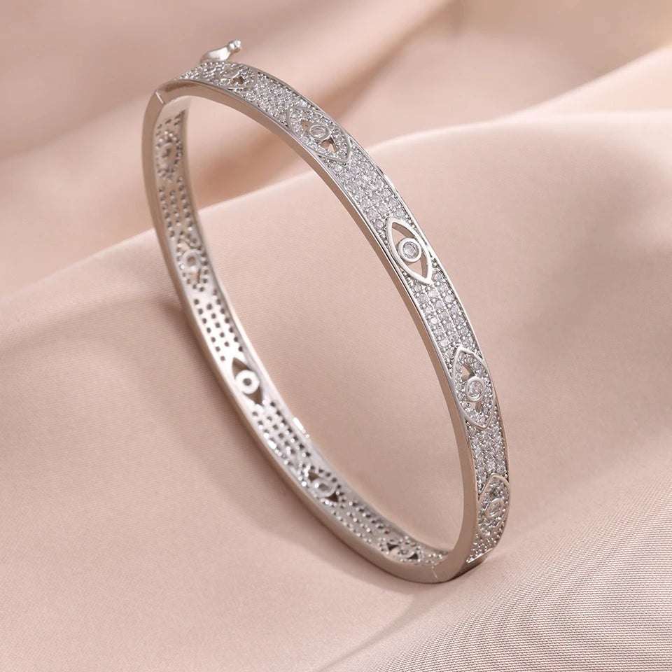 ZAKOL New Arrived Micro Paved Zirconia Eye Design Bangle Bracelet for Women Sparkling Zircon Luxury Wedding Party Jewelry Gifts