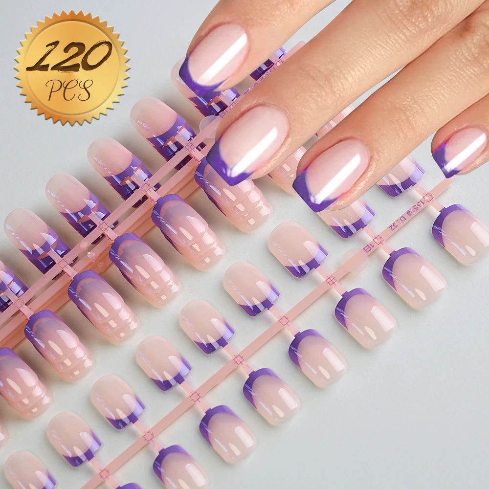 120Pcs Colorful French Square False Nails Short Ballerina Full Cover Fake Nails Artificial Nail Tips Wearable Press On Nails