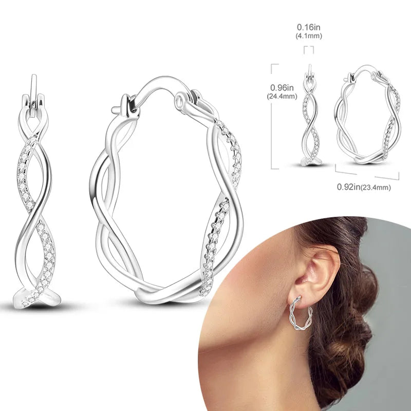 925 Sterling Silver Hoop Earrings with Zircon
