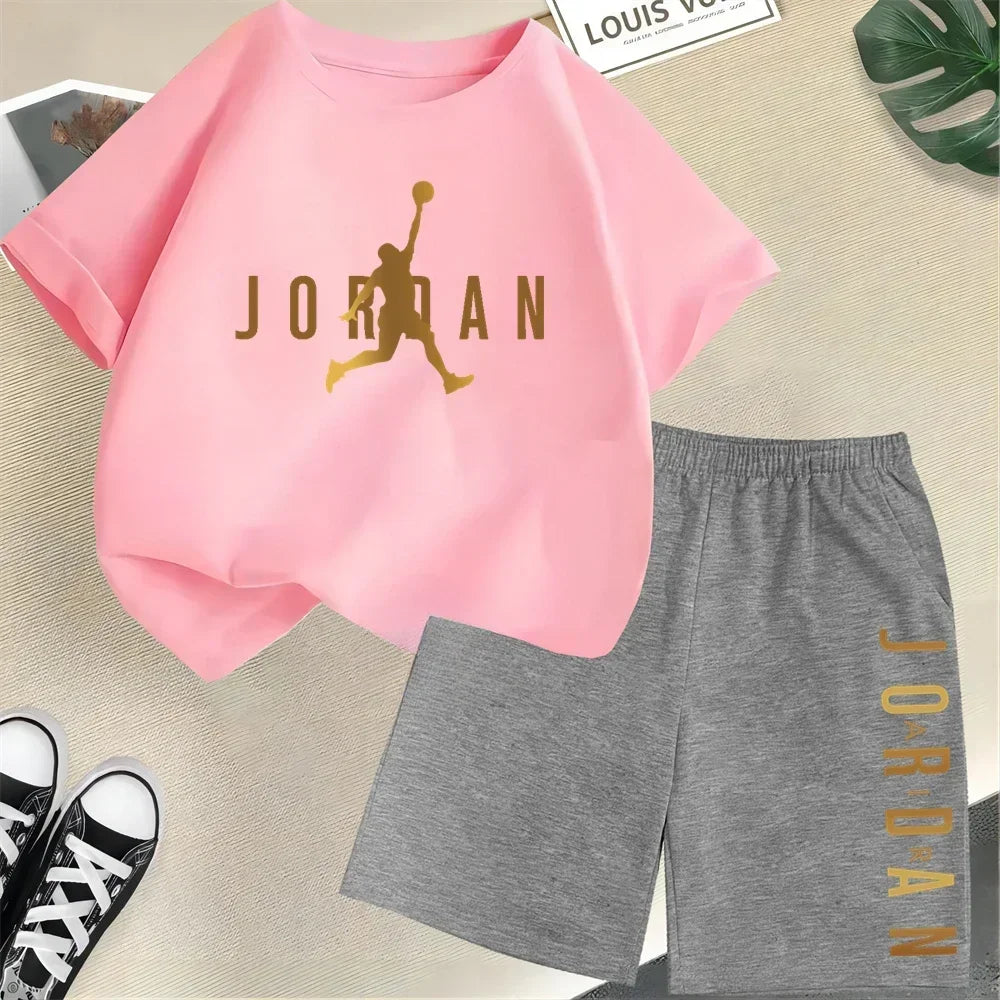 Summer Short Sleeve Children Set Slam Dunk Master Pattern Print Sports T-shirt+Shorts 2pcs Set Kids Boys Girls Fashion Tracksuit