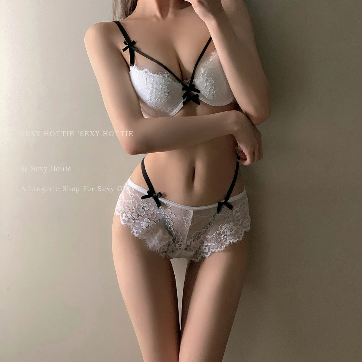 MOYISU Pure Broken Desire Girl Japanese Bow Sweet Tea Mousse Sexy Lace Panties Thin Halter Bra Set