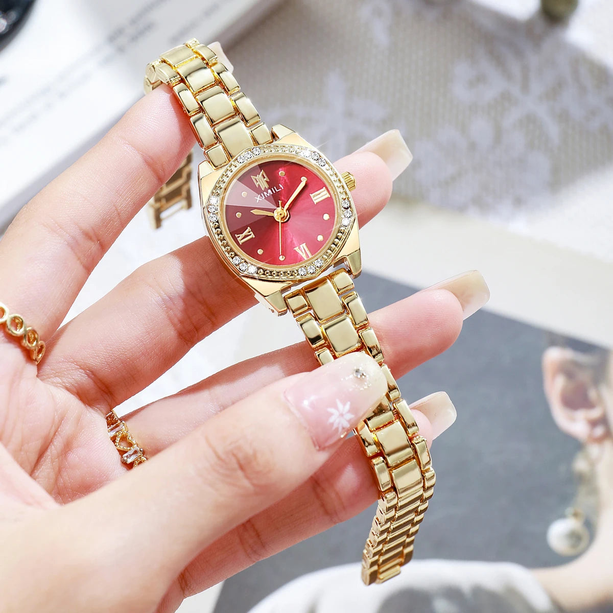 Elegant Rhinestone Roma Dial Women Quartz Watch Stainless Steel Bracelet Wristwatches Clock Gift Relogio Feminino（Without Box）