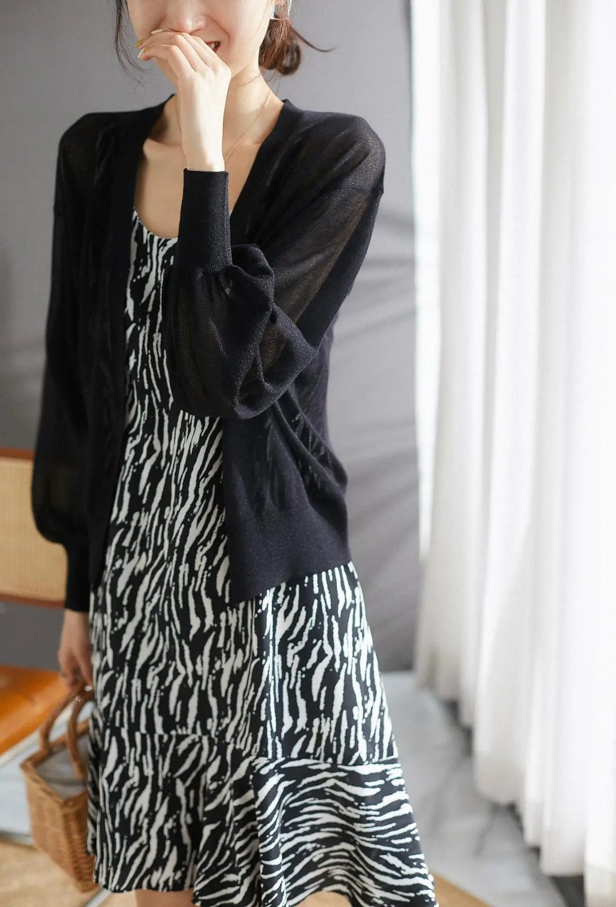 Women Elegant V Neck Single Breasted Thin Sun-proof Cardigan Elegant Korean Knit Simple Solid Sheer Tops Summer Casual Outwear