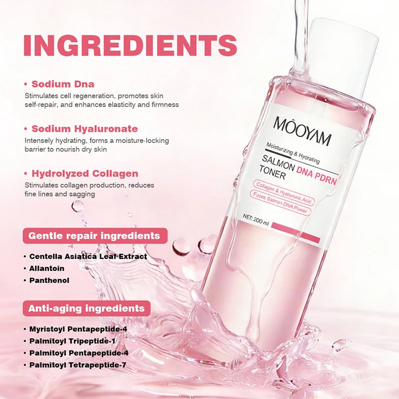 Salmon Pink PDRN Skincare Set Firming Soothing Massage Eye Cream Glow Moisturizing Toner Oil Control Cleansing Gel Facial Wash