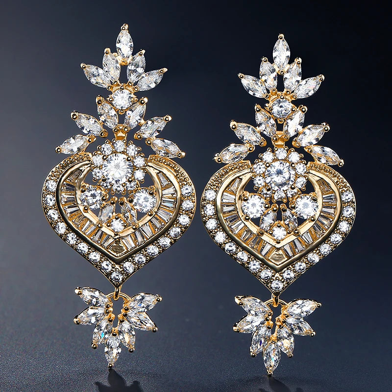 Luxury Big Clear Zircon Long Dangle Earrings Exquisite Shiny CZ Bridal Earring for Women Wedding Jewelry