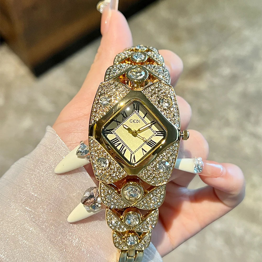 Luxury Diamond Inlaid Women’s Watch – Roman Numeral Dial