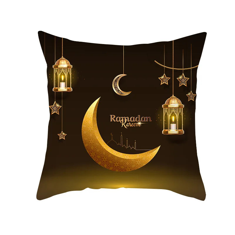 2026 Ramadan Islamic Pillow Cover – Moon & Mosque Design (45×45 cm)